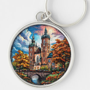 Llavero Catedral histórica rodeada de colores otoñales