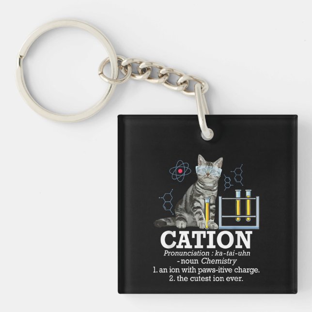 Llavero Cation Fun Chemistry Humor Science Teacher Cat Pun (Frente)