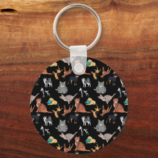 Llavero Cats And Dogs Pattern Design On Black