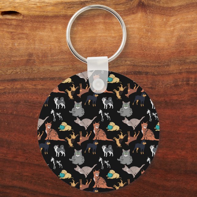 Llavero Cats And Dogs Pattern Design On Black  (Anverso)
