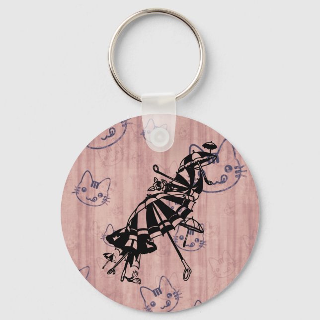Llavero Cats Faces Sombrillas Umbrellas Pintura de tinta (Anverso)