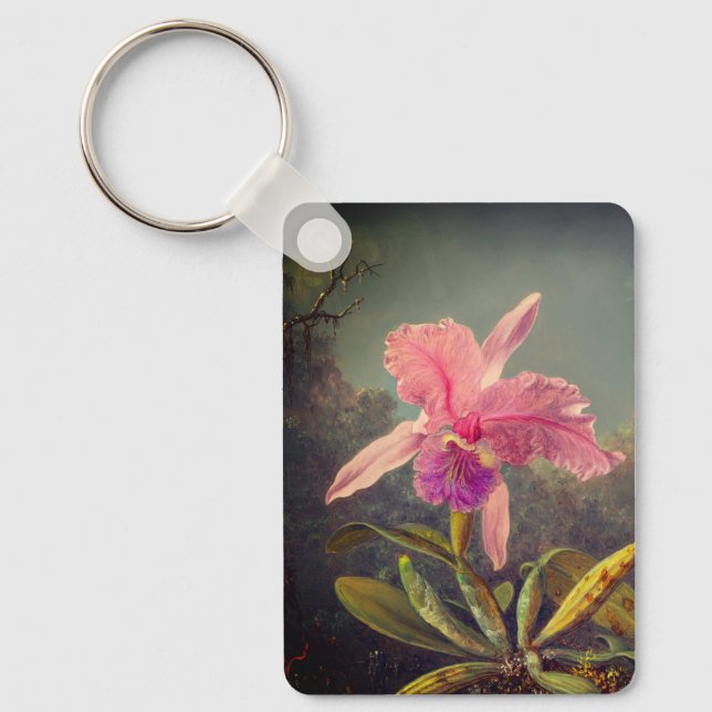 Llavero Cattleya Orchid y tres Hummingbirds Heade (Anverso)