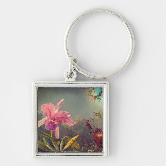 Llavero Cattleya Orchid y tres Hummingbirds Heade (Frente)