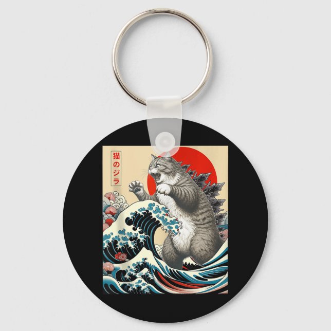 Llavero Catzilla Cat Arte Japonés Gracioso Regalos De Gato (Anverso)