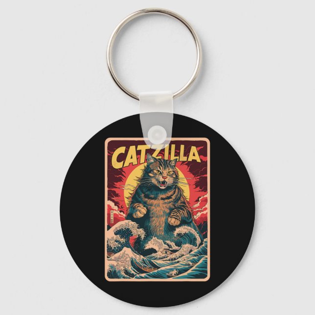 Llavero Catzilla Gráfica divertida de gatos de arte japoné (Anverso)
