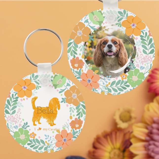 Llavero Cavalier King Charles Spaniel Flor naranja pastel (Subido por el creador)