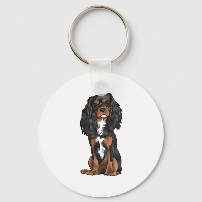 Llavero Cavalier King Charles Spaniel - Negro y Tan (Anverso)