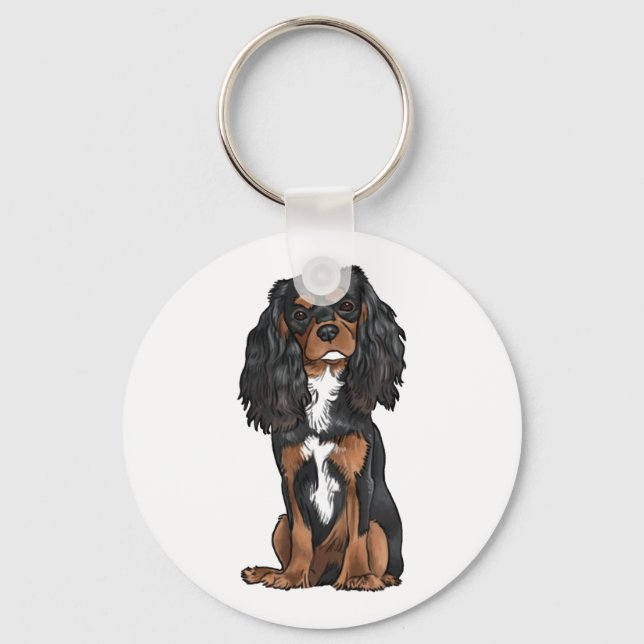 Llavero Cavalier King Charles Spaniel - Negro y Tan (Anverso)