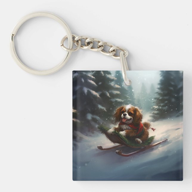 Llavero Cavalier King Charles Spaniel  Nieve de Navidad (Frente)