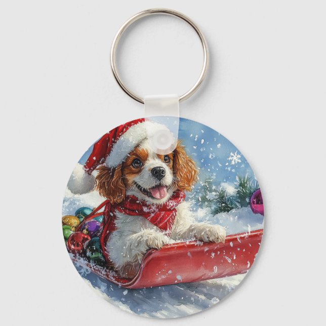 Llavero Cavalier King Charles Spaniel Trineo Navidad (Anverso)