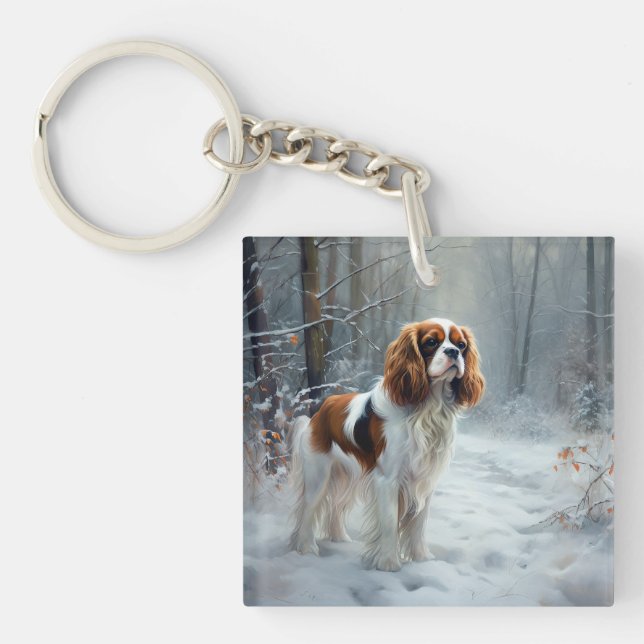 Llavero Cavalier King Deja que nieve Navidad Cepillado  (Frente)