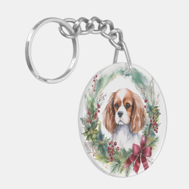 Llavero Cavalier King Navidades Wreath Festimes Pup (Frente Izquierda)