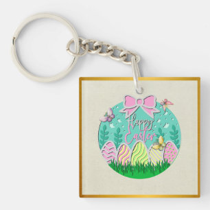 Llavero Caza de huevos de Pascua adorable y mariposas colo