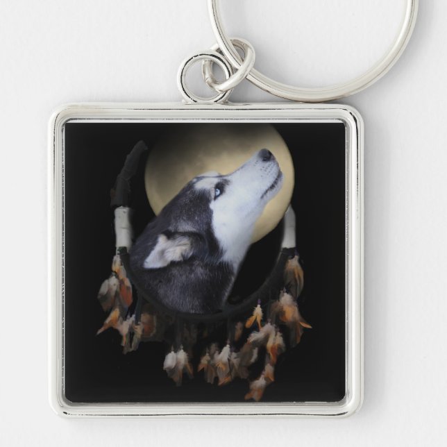 Llavero Cazador de sueños y Husky de ojos azules (Frente)