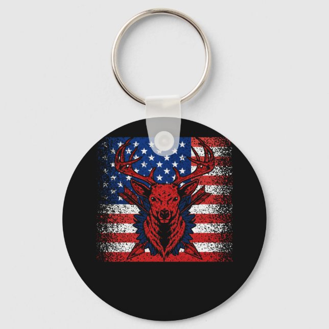 Llavero Cazadores de venados crían con bandera estadounide (Anverso)