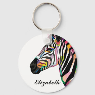 Llavero Cebra de arte pop colorido personalizado