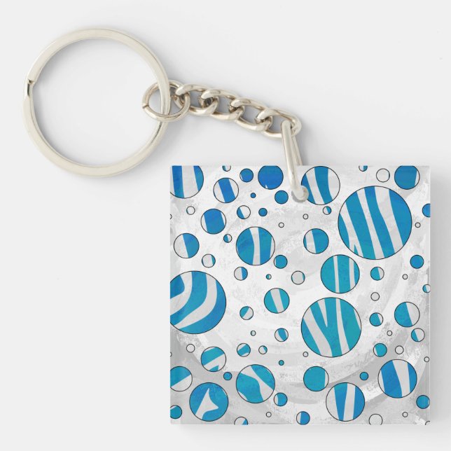Llavero Cebra de punto de polka blanca y azul (Frente)