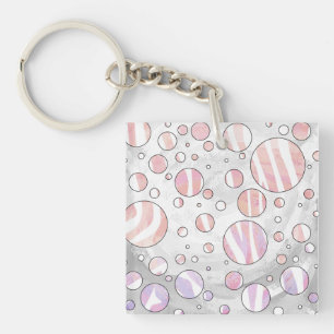 Llavero Cebra de punto de polka rosa y blanca