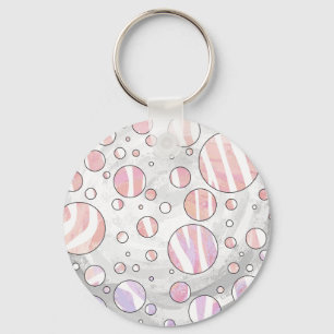 Llavero Cebra de punto de polka rosa y blanca