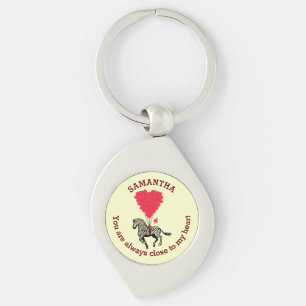 Llavero Cebra romántica y corazón rojo personalizado
