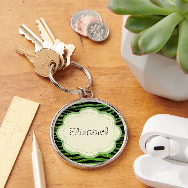 Llavero Cebra verde, cebra Purpurina, impresión de cebra,  (Escritorio )