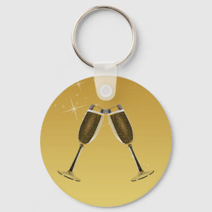 Llavero Celebración de gafas de champán en oro
