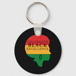 Llavero Celebrar la excelencia negra Afro Silhouette - Roj
