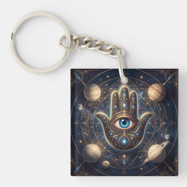 Llavero Celestial Hamsa Hand & Evil Eye Cosmic Protection  (Frente)