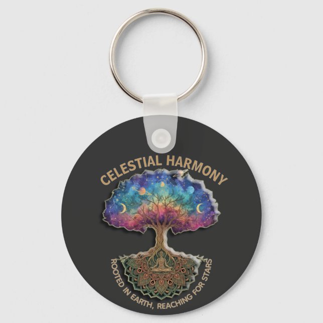 Llavero Celestial Harmony Tree - Cosmic Meditation Mandala (Anverso)