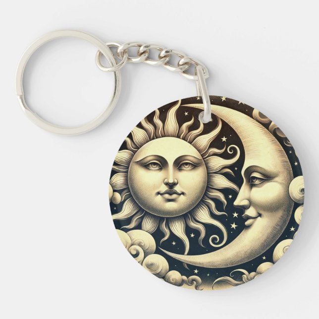 Llavero Celestial Vintage Sol y Luna  (Frente)