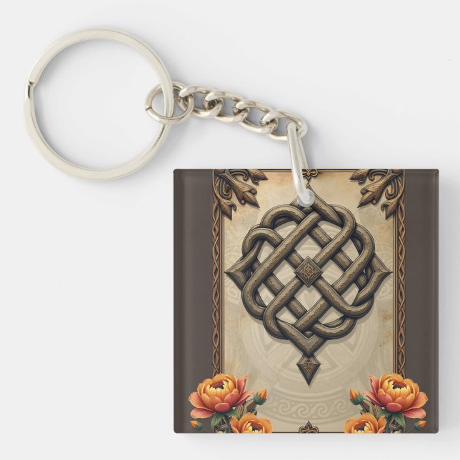 Llavero Celtic art and floral splendor in warm tones.  (Frente)