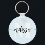 Llavero Cepillo monograma azul manuscrito<br><div class="desc">Audaz monograma serif combinado con caligrafía manuscrita de pincel.</div>