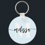 Llavero Cepillo monograma azul manuscrito<br><div class="desc">Audaz monograma serif combinado con caligrafía manuscrita de pincel.</div>