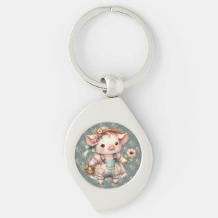 Llavero Cerdito pastel adorable con overol cottagecore