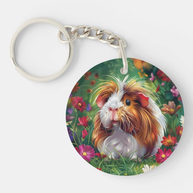 Llavero Cerdo de Guinea entre las flores (Frente)