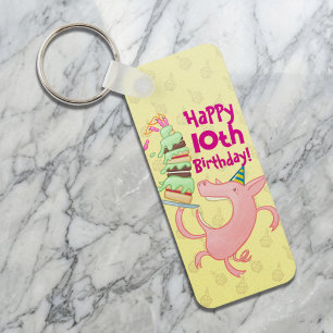 Llavero Cerdo Divertido Añade La Edad Tarta De Cumpleaños 