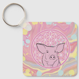 Llavero cerdo,flor de la vida, rosa, mandala,zen,chakra,