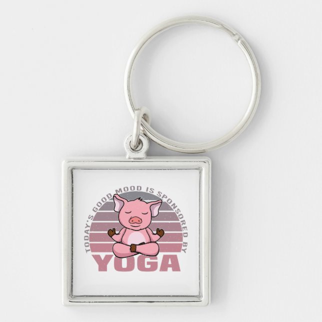 Llavero Cerdo gracioso que hace yoga. (Frente)