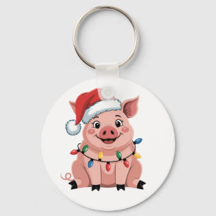 Llavero Cerdo Navidad Sombrero Santa Navidad Fiesta Pigmas