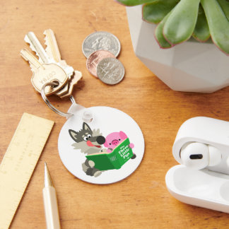Llavero Cerdo Personalizado y lobo leyendo una cadena de l