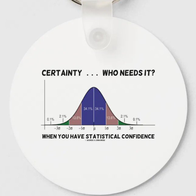 Llavero Certeza... ¿Quién Lo Necesita? Cuando tienes estad (Bell curve humor keychain for anyone with statistical confidence!)