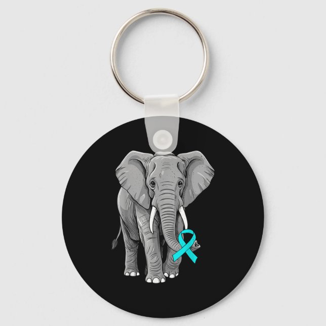 Llavero Cervical Cancer Awareness Elephant Ribbon Teal Men (Anverso)