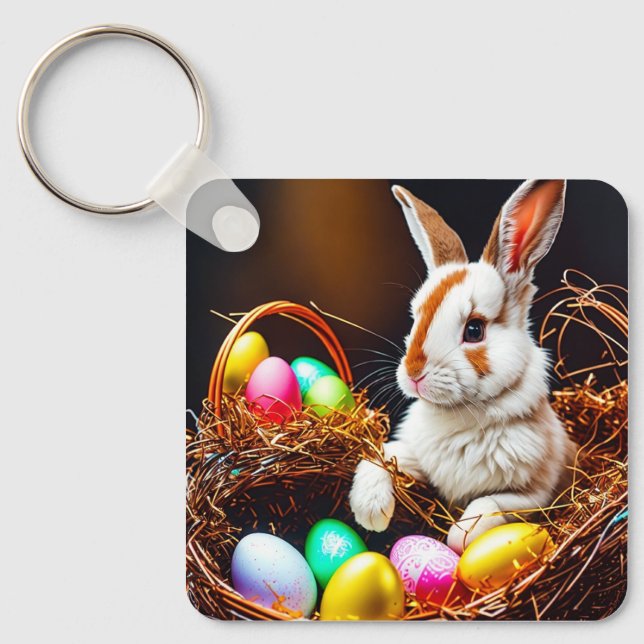 Llavero Cesta de conejo y huevos de Pascua (Anverso)