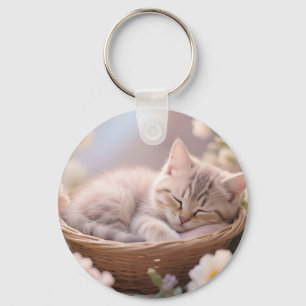Llavero Cesta Floral de Gatito Durmiente Soñador