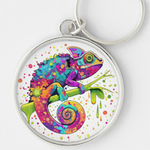 Llavero Chameleon Paint Stains Watercolor Style