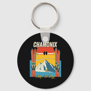 Llavero Chamonix Francia Esquí Todo el Día - Estilo Retro