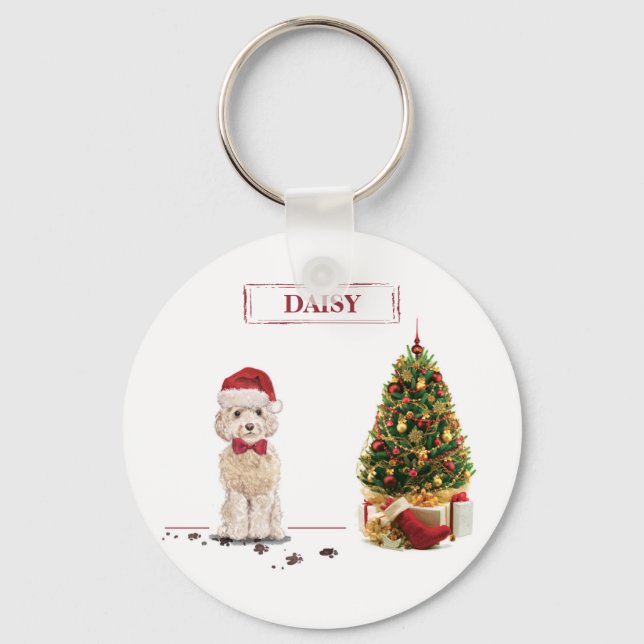 Llavero Champán Cockapoo Navidades graciosos perro con árb (Anverso)