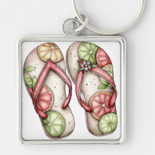 LLAVERO CHANCLAS DE VERANO ROJAS Y VERDES PASTEL