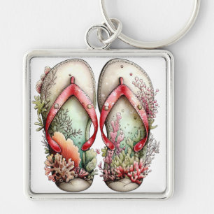 LLAVERO CHANCLAS DE VERANO ROJAS Y VERDES PASTEL