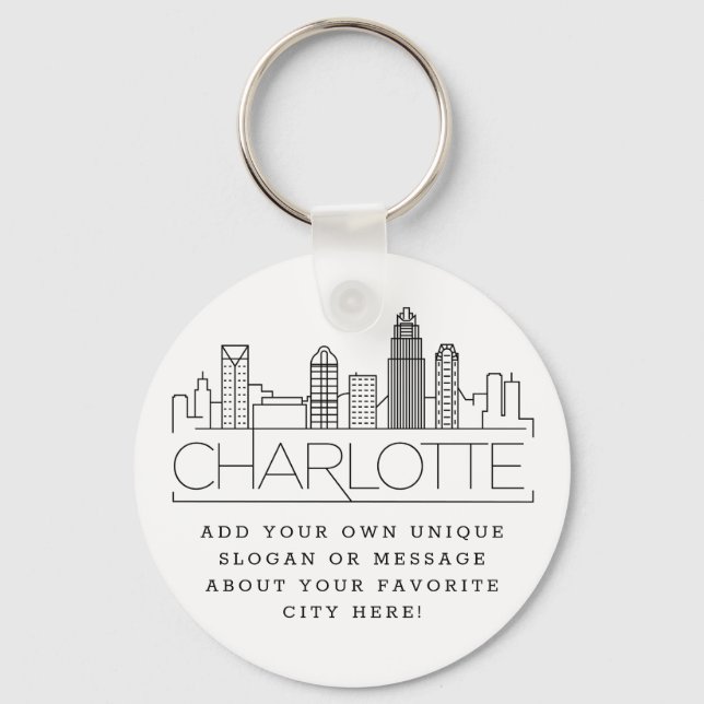 Llavero Charlotte, NC Stylized Skyline | Custom Slogan (Anverso)
